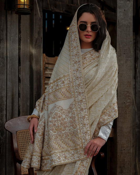 IVORY & GOLD  JAMDANI SARI WITH ZARDOZI