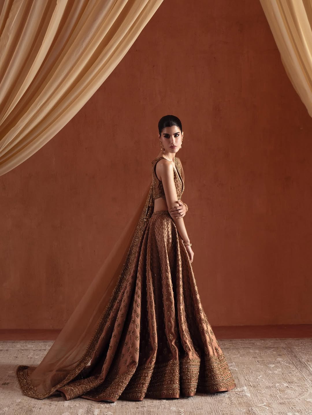 COFFEE BROWN V NECK BRIDAL LEHENGA