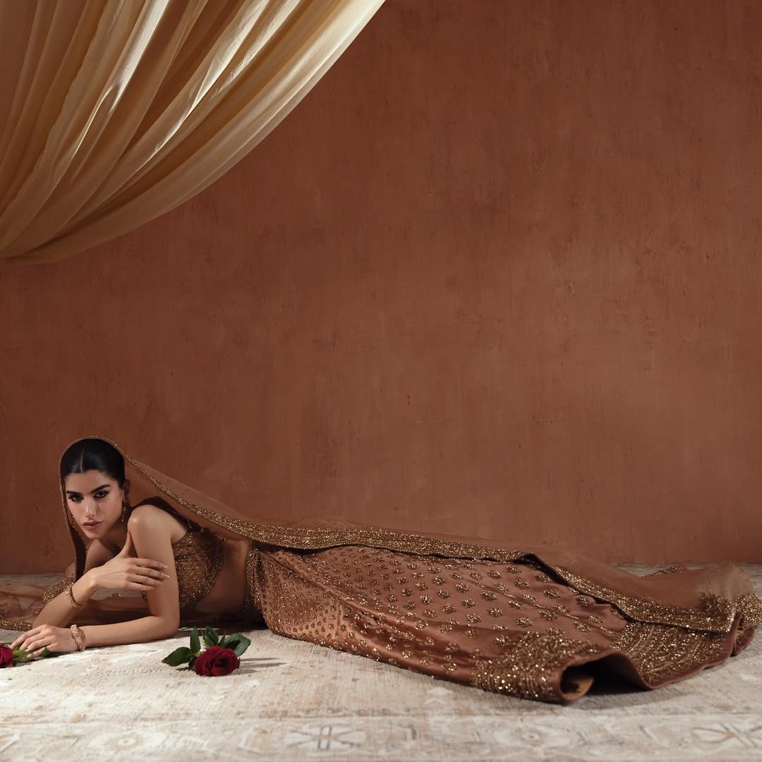 COFFEE BROWN V NECK BRIDAL LEHENGA