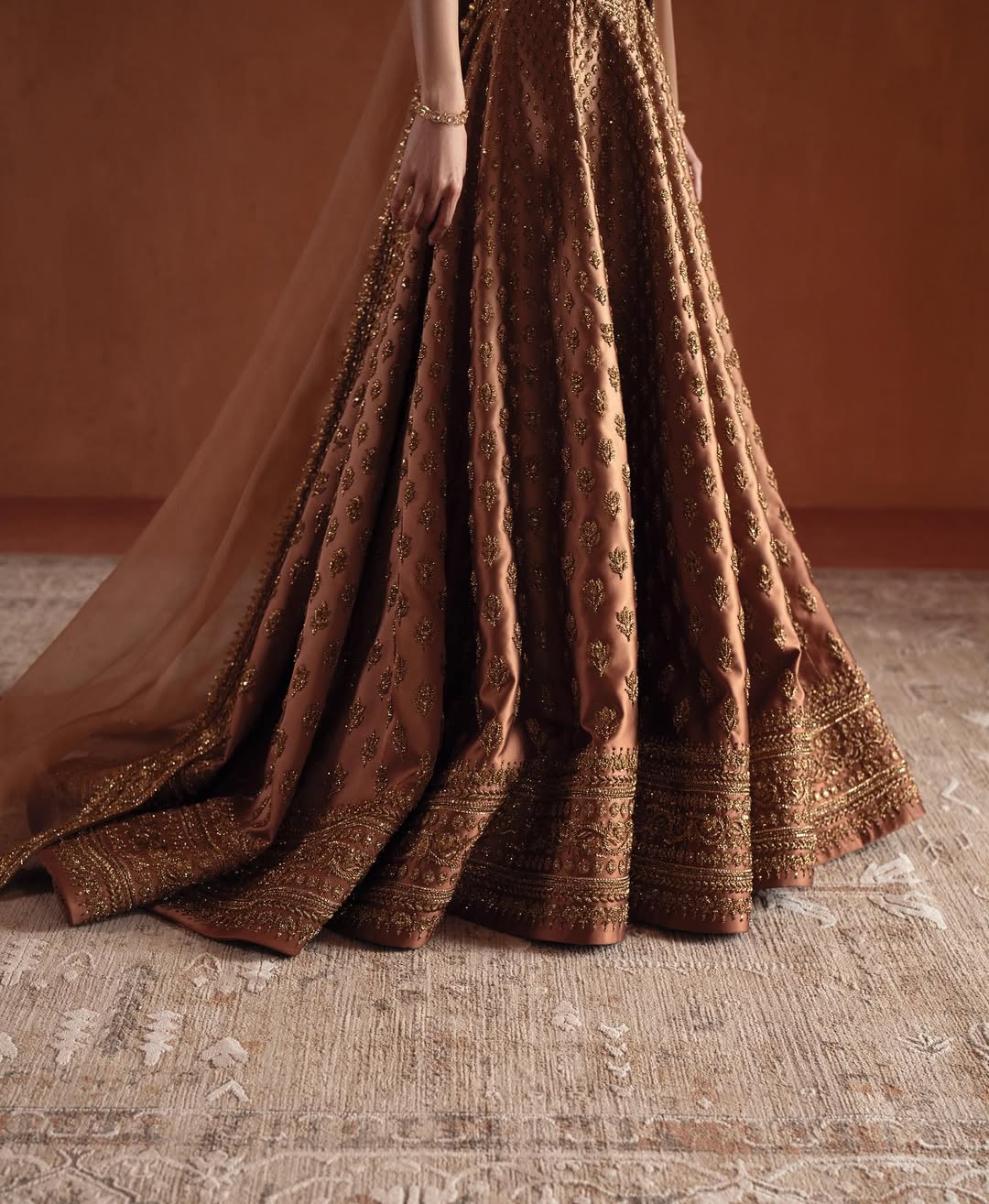 COFFEE BROWN V NECK BRIDAL LEHENGA