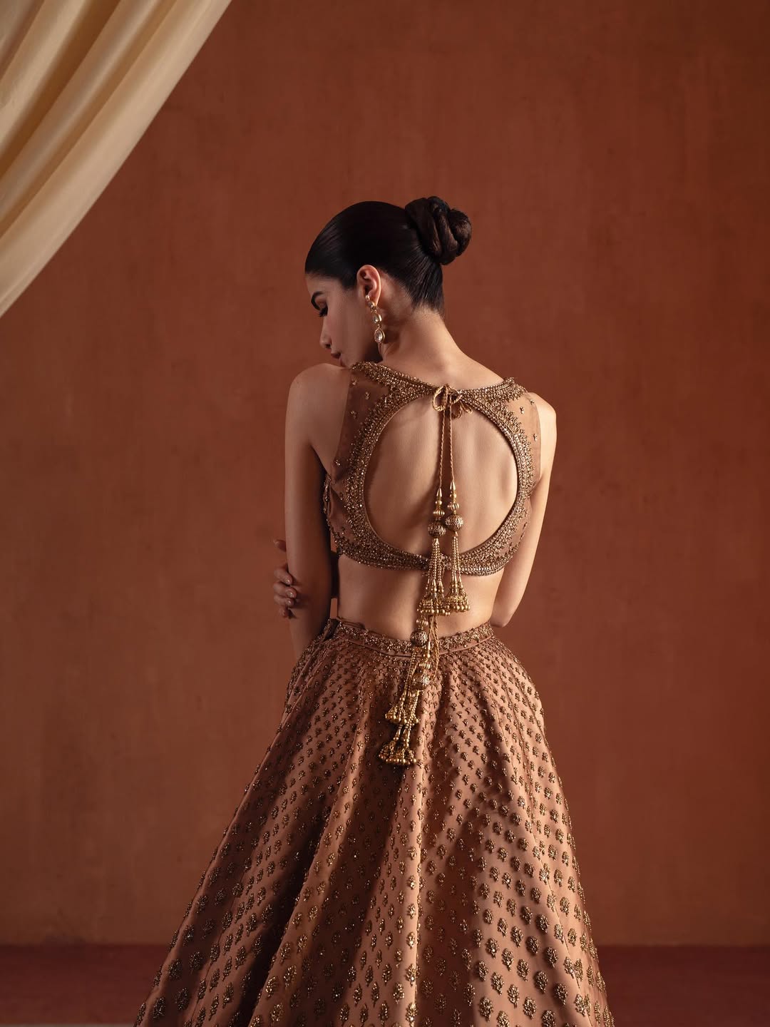 COFFEE BROWN V NECK BRIDAL LEHENGA
