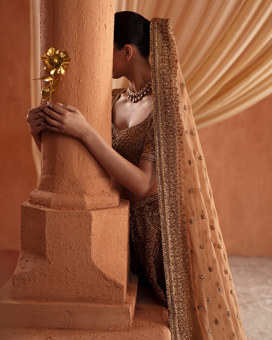 COFFEE BROWN RAW SILK AND SATIN SILK BRIDAL LEHENGA