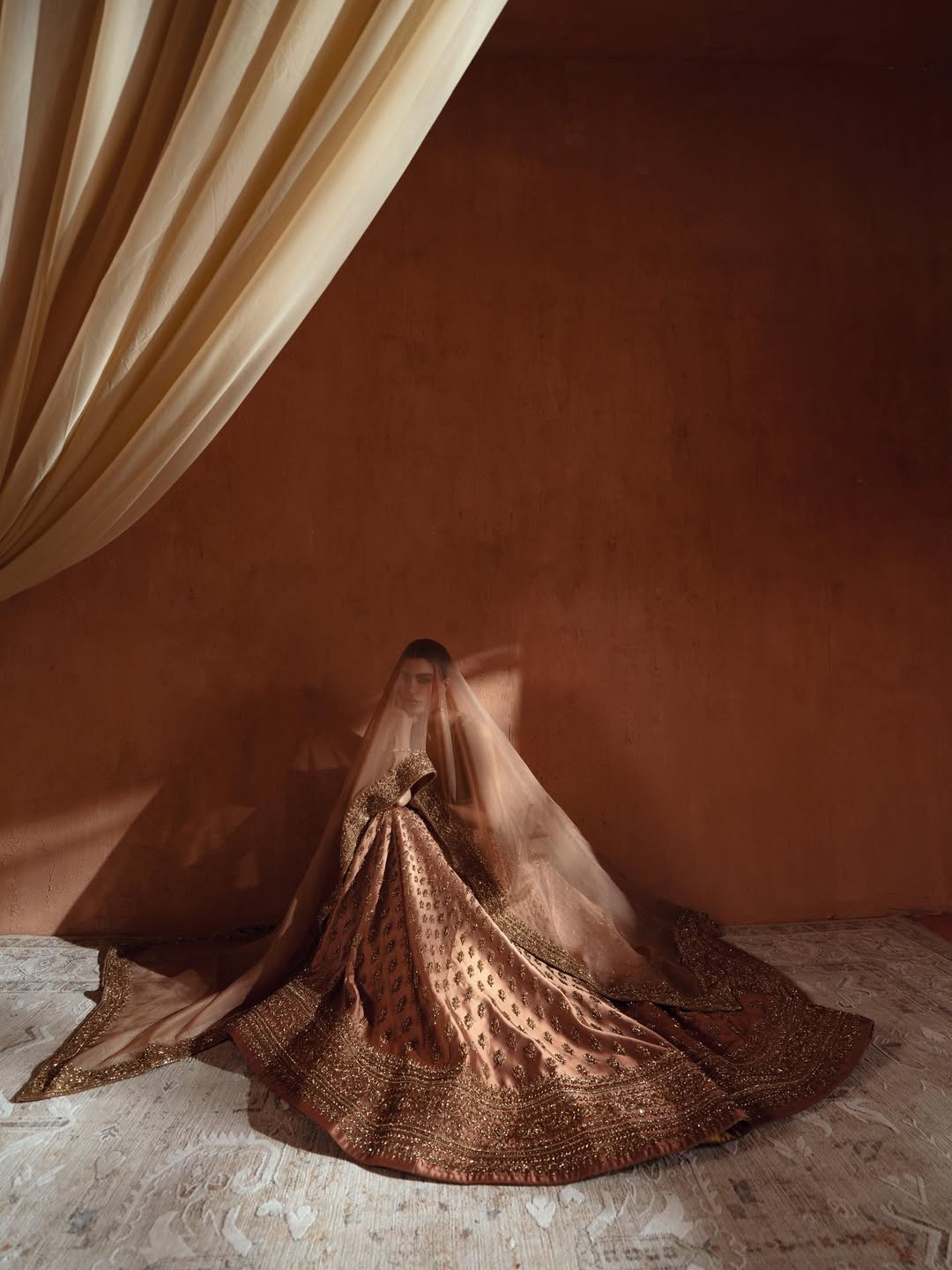 COFFEE BROWN V NECK BRIDAL LEHENGA