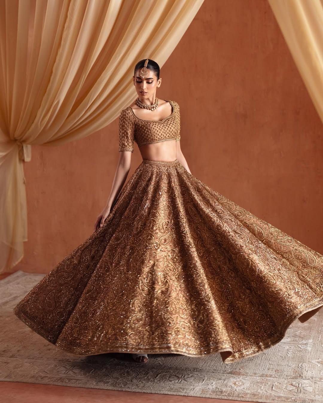 COFFEE BROWN RAW SILK AND SATIN SILK BRIDAL LEHENGA