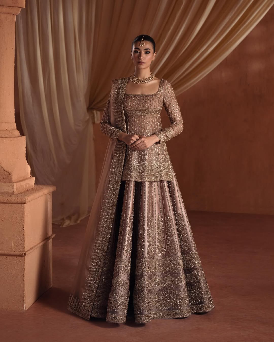 FAWN BRIDAL RAW AND SATIN SILK LEHENGA