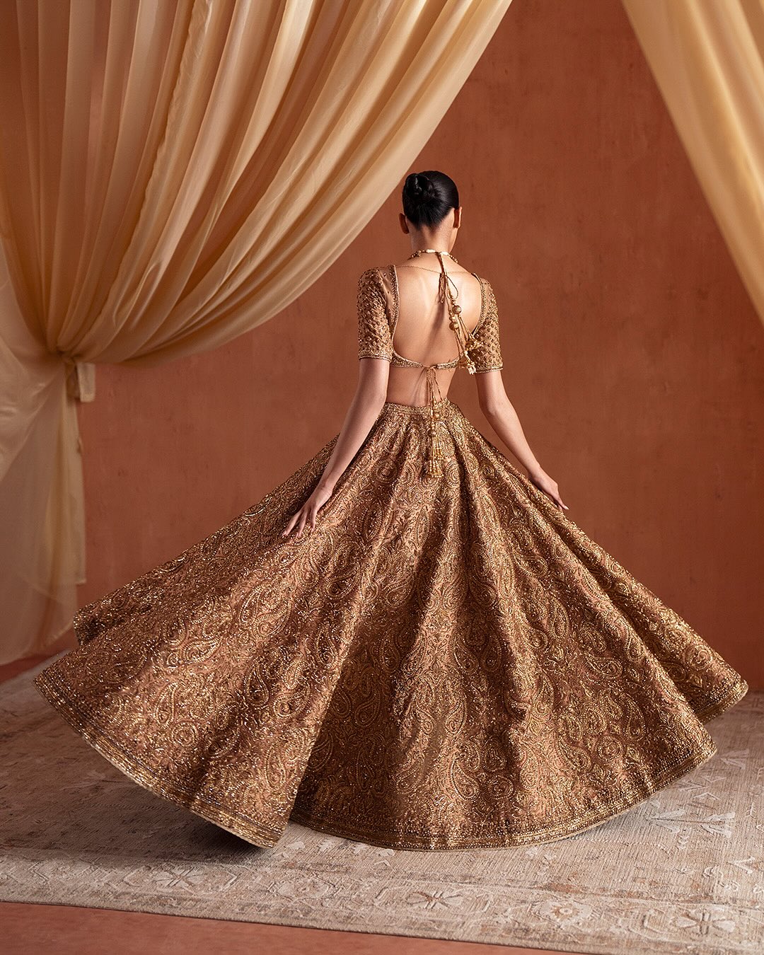 COFFEE BROWN RAW SILK AND SATIN SILK BRIDAL LEHENGA