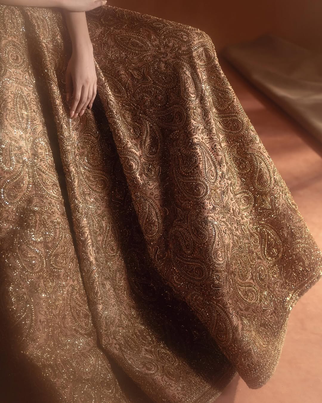 COFFEE BROWN RAW SILK AND SATIN SILK BRIDAL LEHENGA