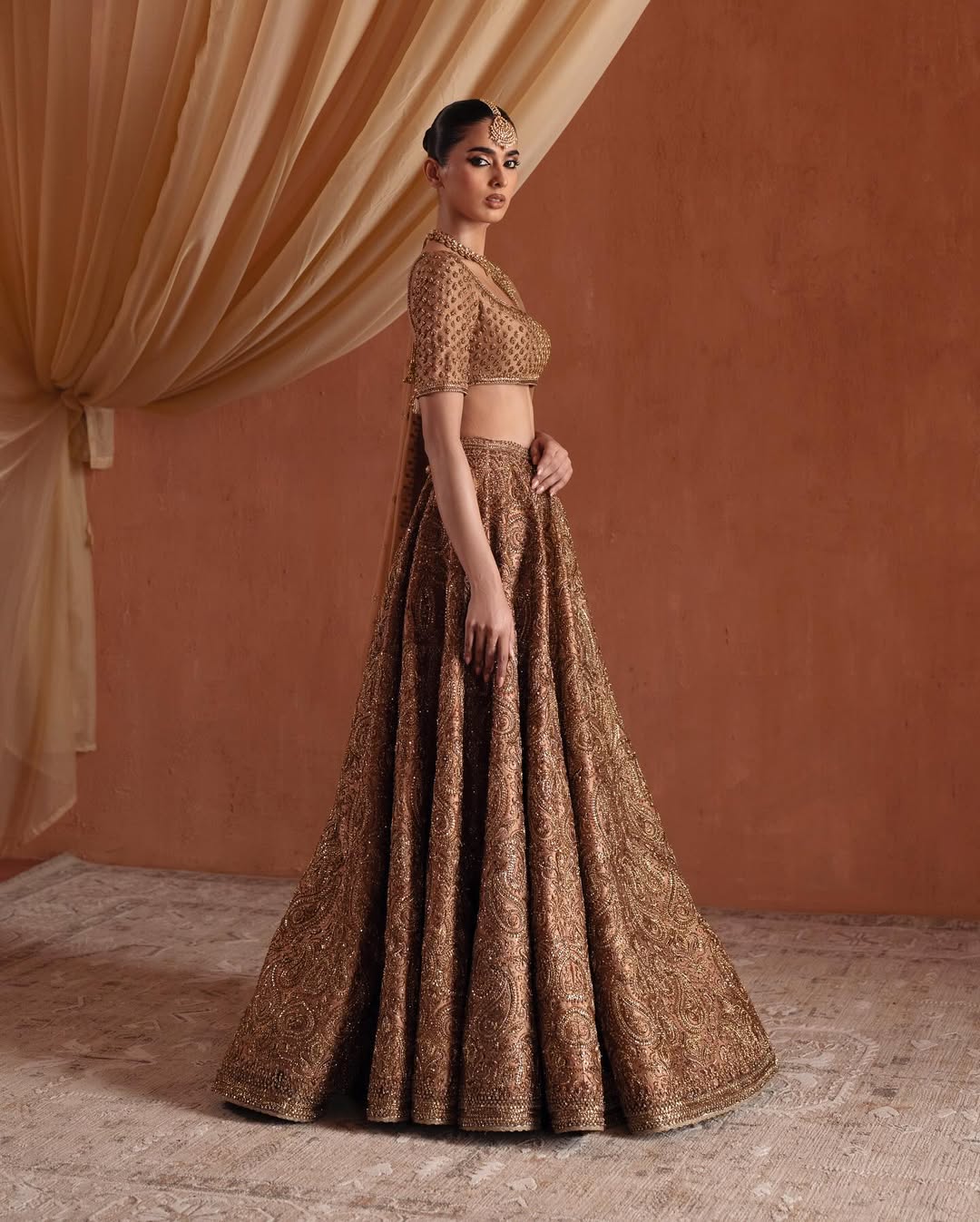 COFFEE BROWN RAW SILK AND SATIN SILK BRIDAL LEHENGA