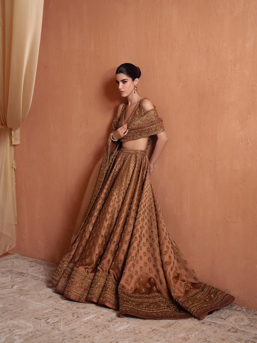 COFFEE BROWN V NECK BRIDAL LEHENGA