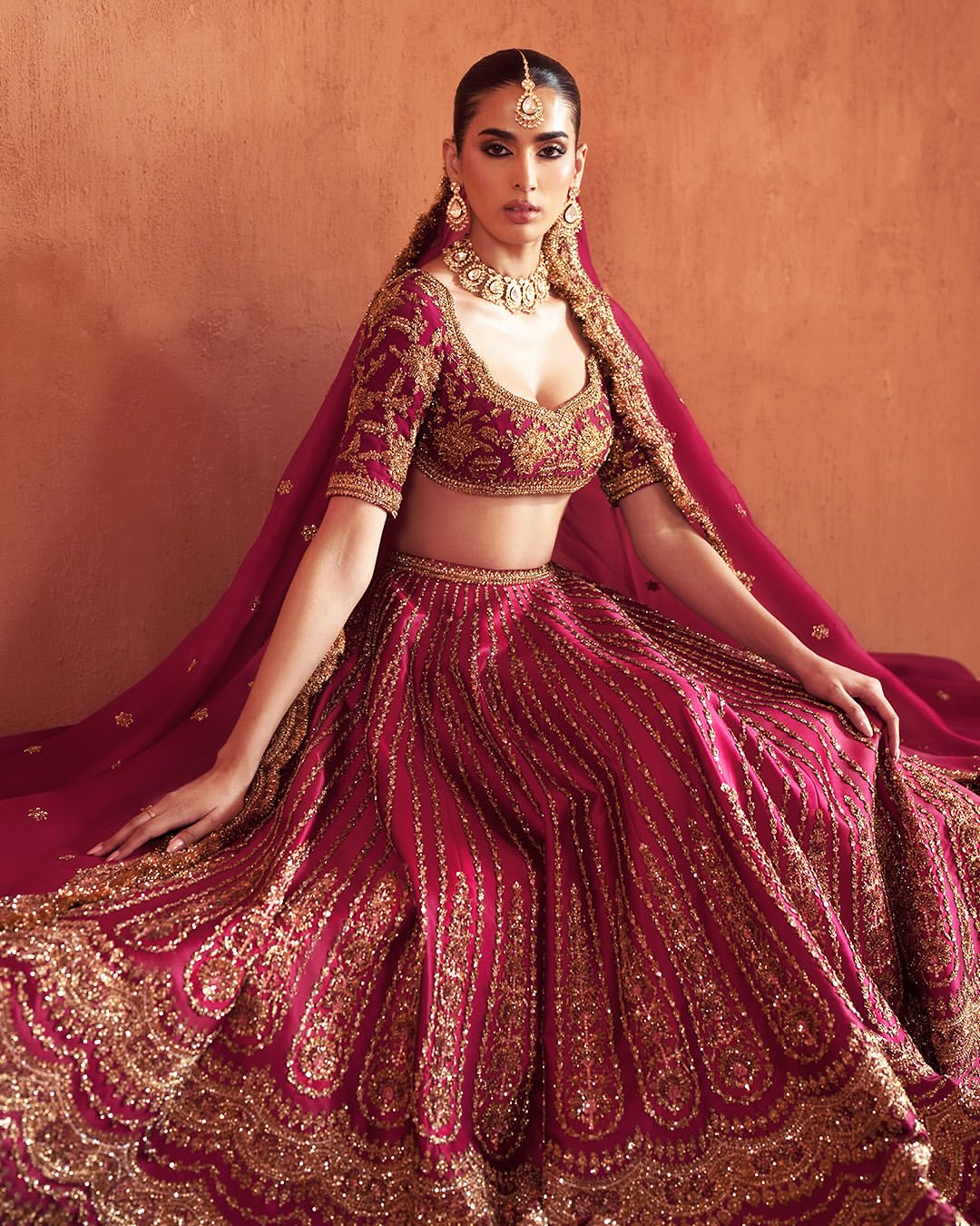 CHERRY RED BRIDAL LEHENGA WITH NAQSHI EMBROIDERY