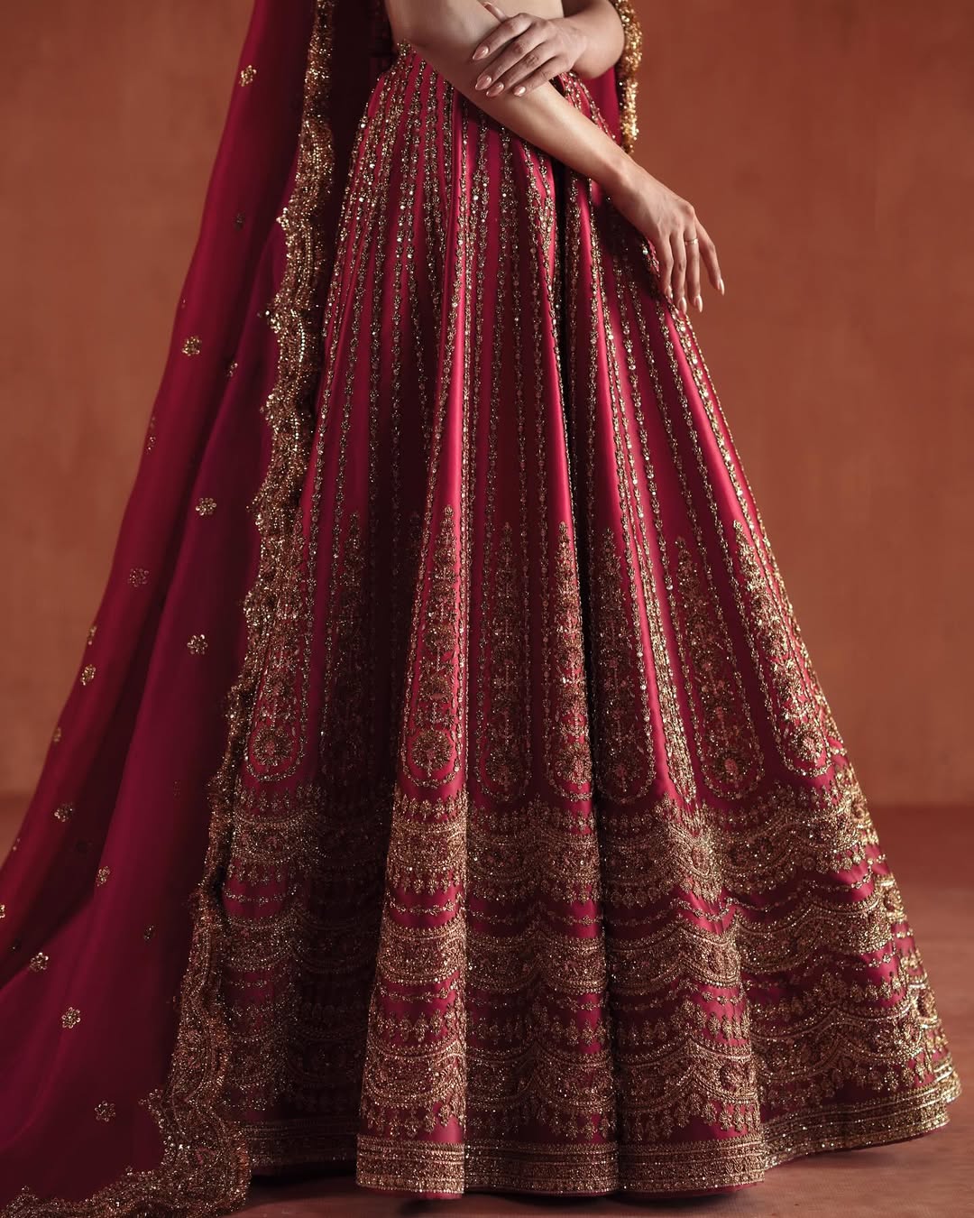 CHERRY RED BRIDAL LEHENGA WITH NAQSHI EMBROIDERY