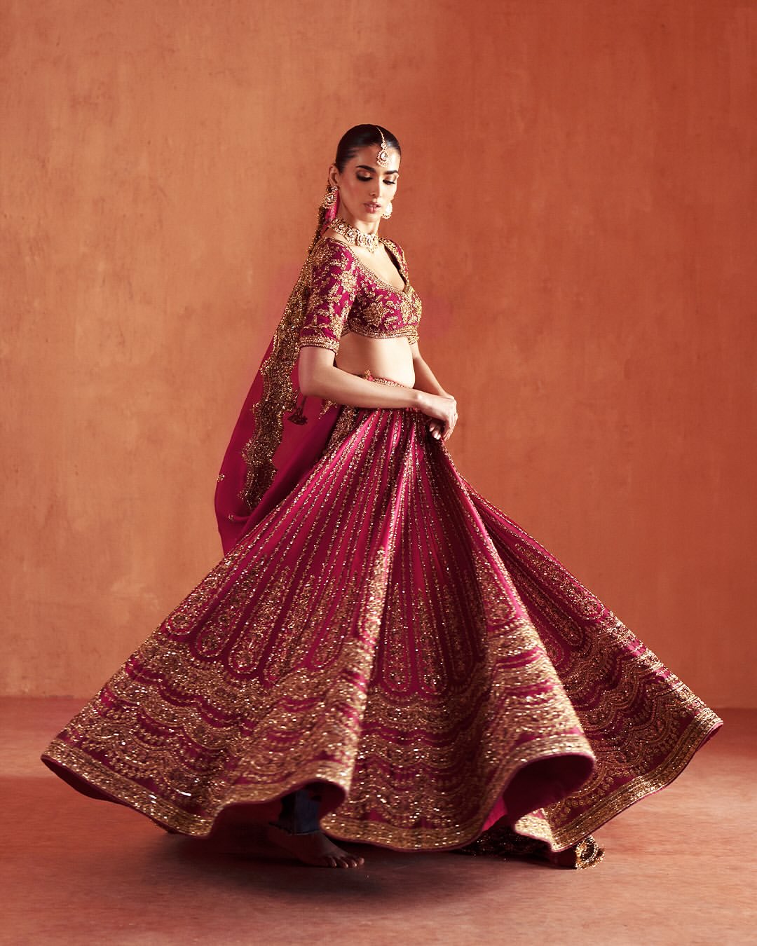 CHERRY RED BRIDAL LEHENGA WITH NAQSHI EMBROIDERY
