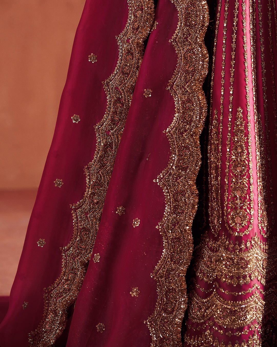 CHERRY RED BRIDAL LEHENGA WITH NAQSHI EMBROIDERY