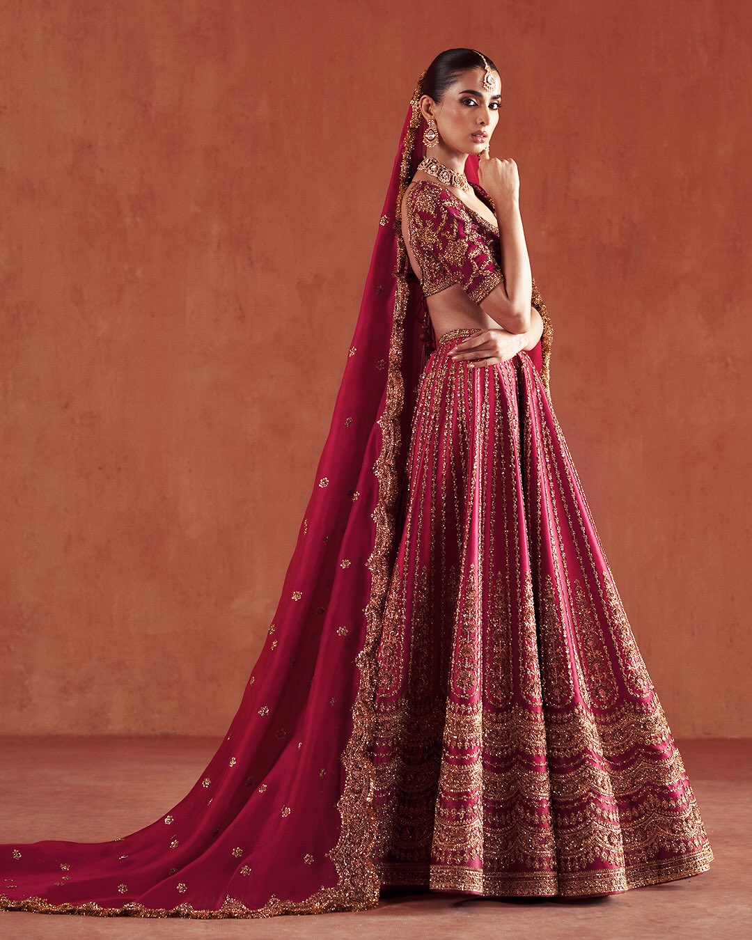 CHERRY RED BRIDAL LEHENGA WITH NAQSHI EMBROIDERY