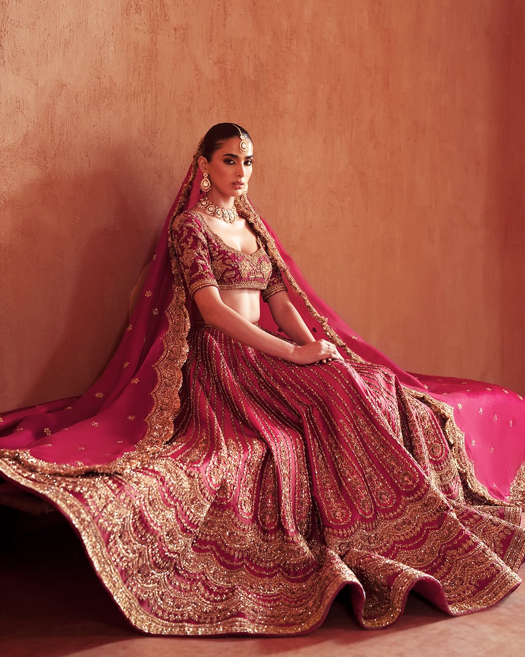 CHERRY RED BRIDAL LEHENGA WITH NAQSHI EMBROIDERY