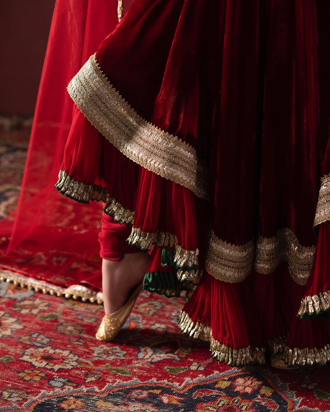 RED EMBROIDERED VELVET ANARKALI
