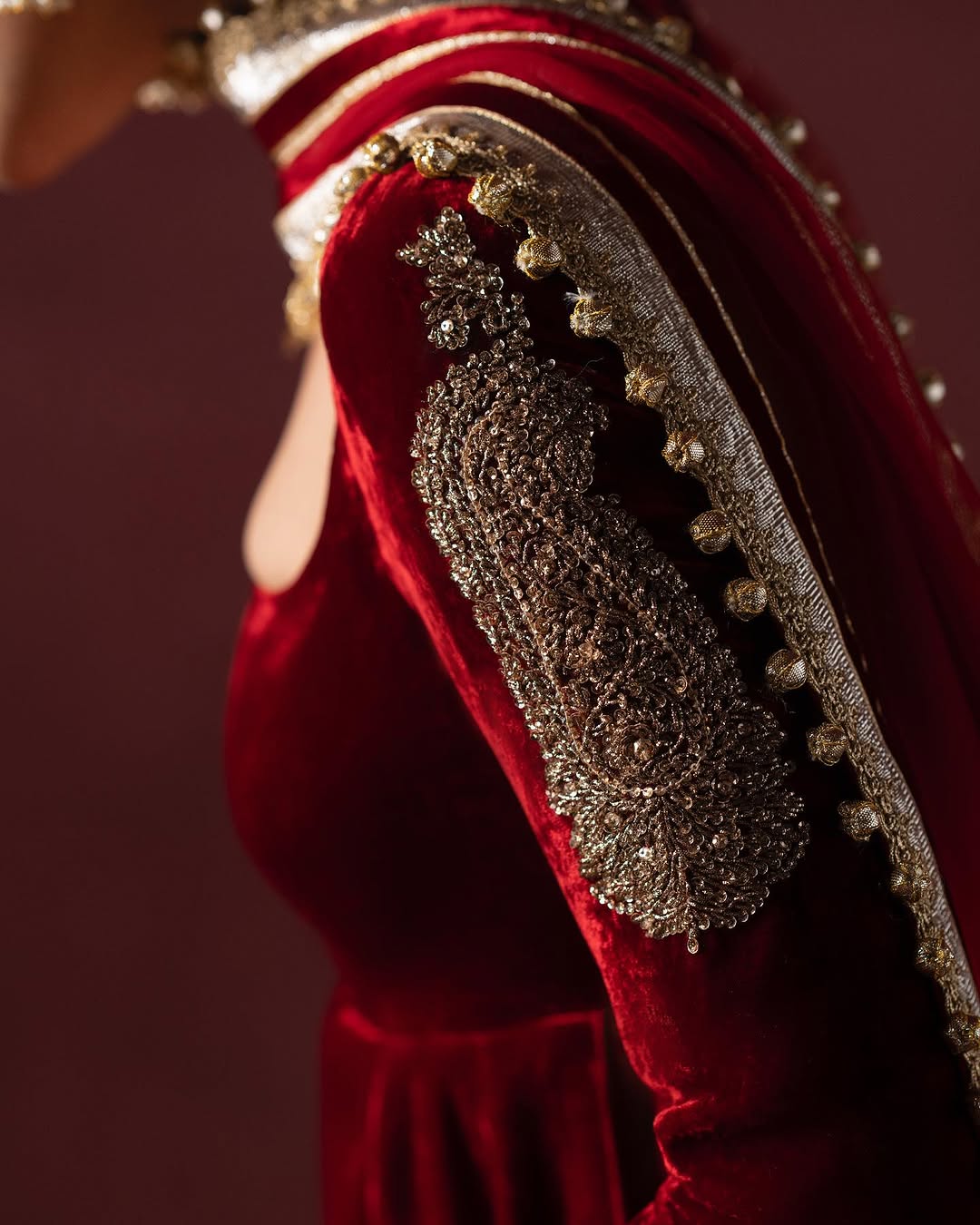 RED EMBROIDERED VELVET ANARKALI