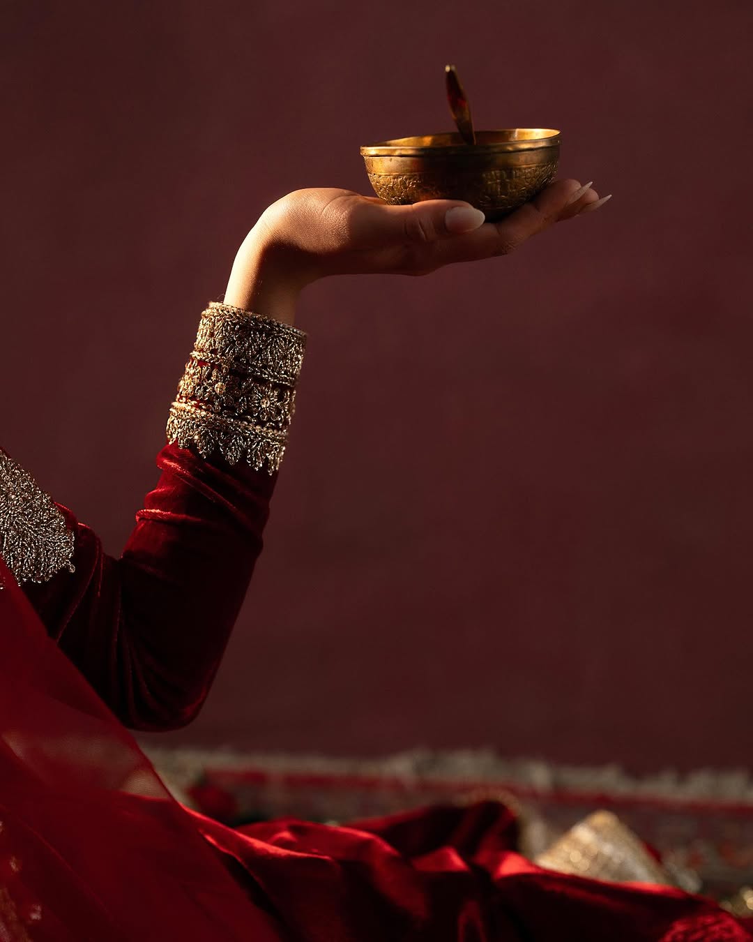 RED EMBROIDERED VELVET ANARKALI