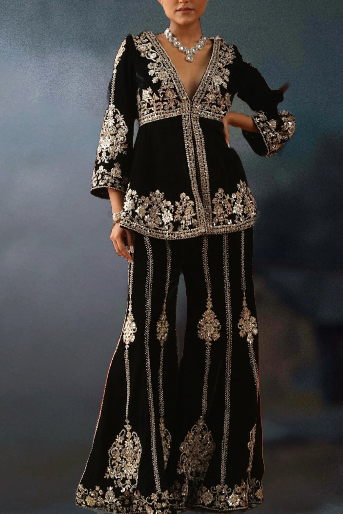 BLACK VELVET SHARARA SET