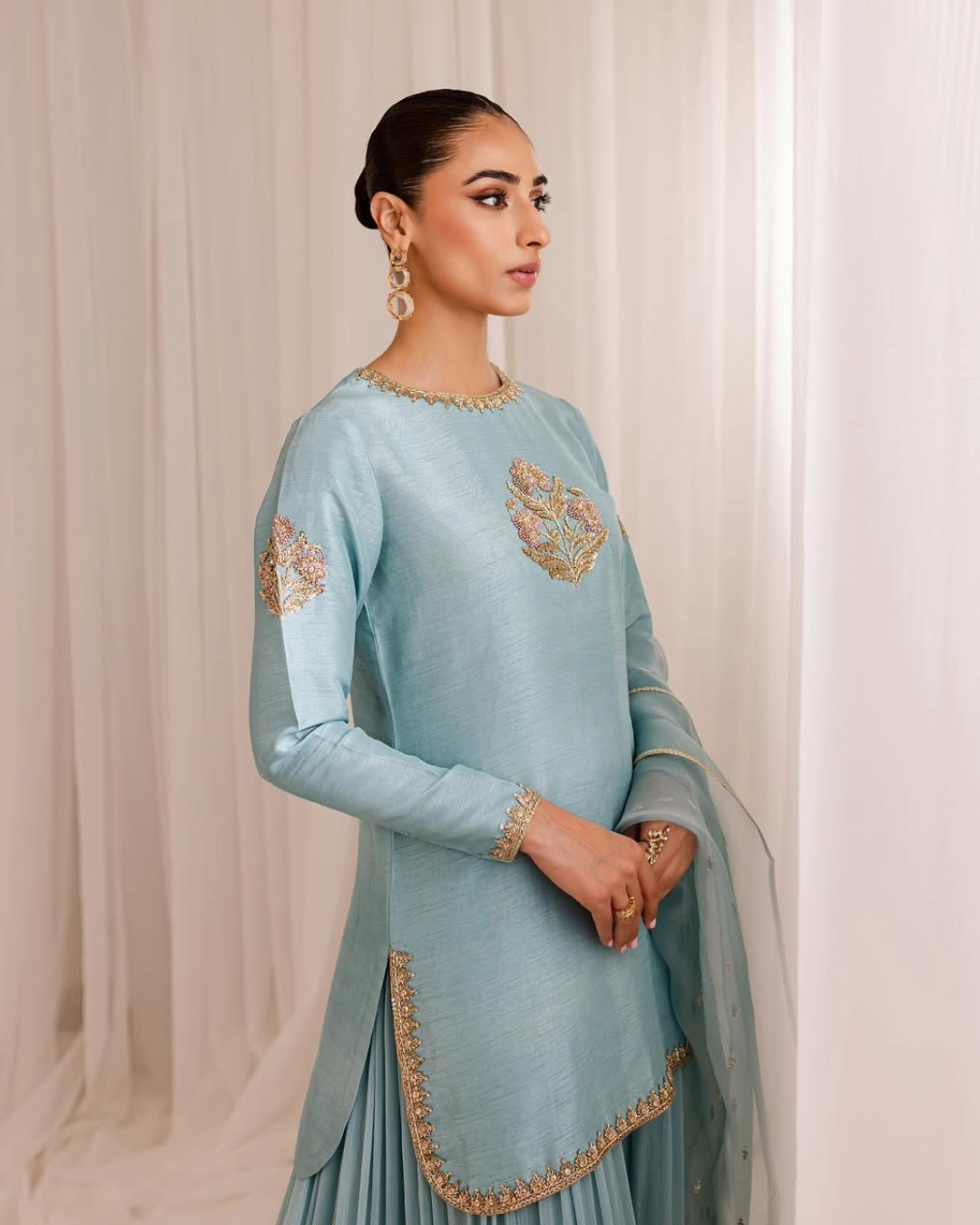 SKY BLUE ZARDOZI SILK GHARARA SET
