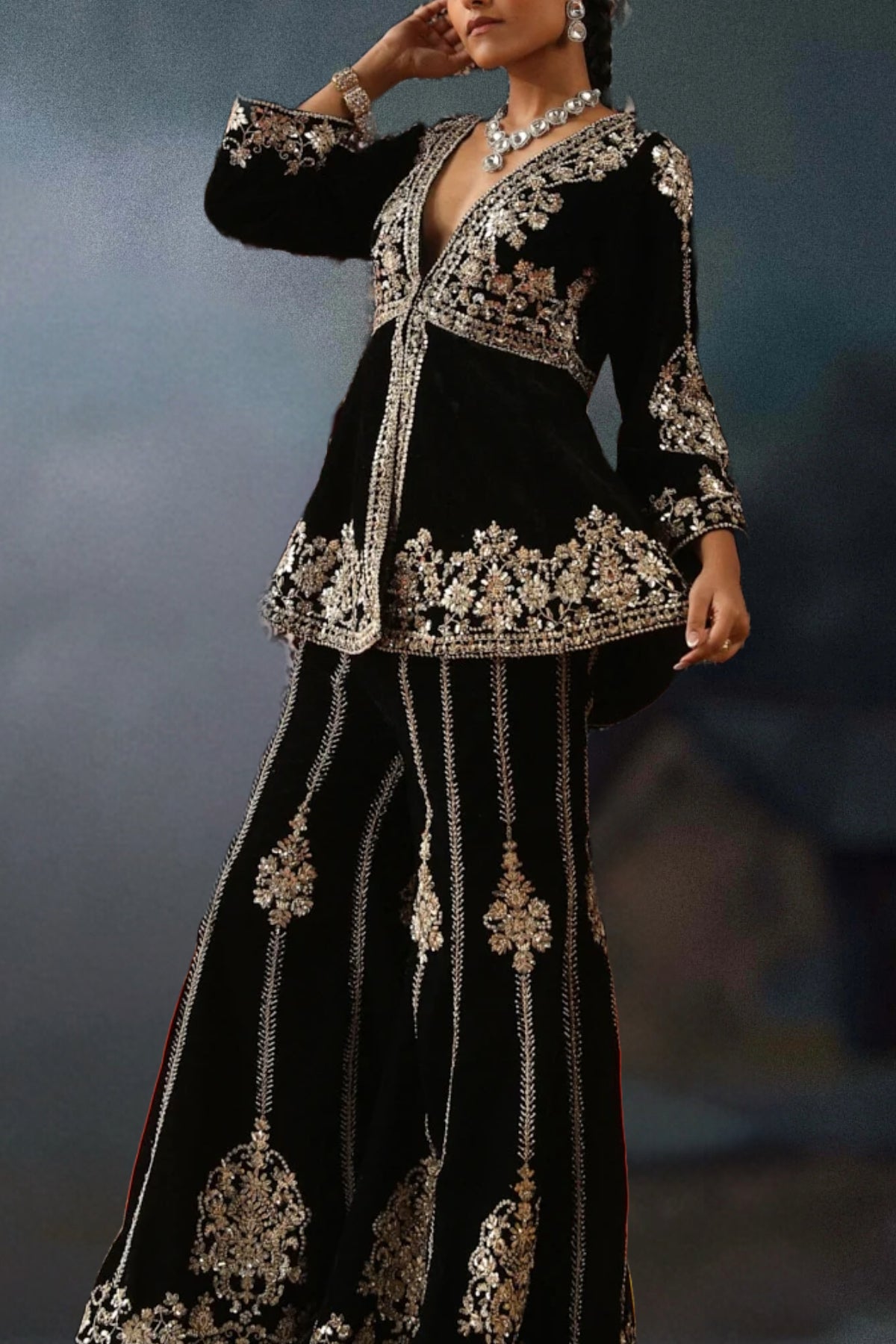 BLACK VELVET SHARARA SET