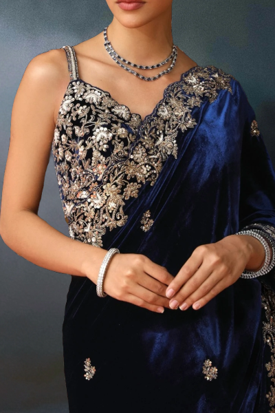 VELVET BLUE ZARDOZI SARI