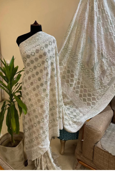HANDWOVEN HANDCRAFTED FULL JAL CHIKANKARI SARI IN EKTAAR EMBROIDERY