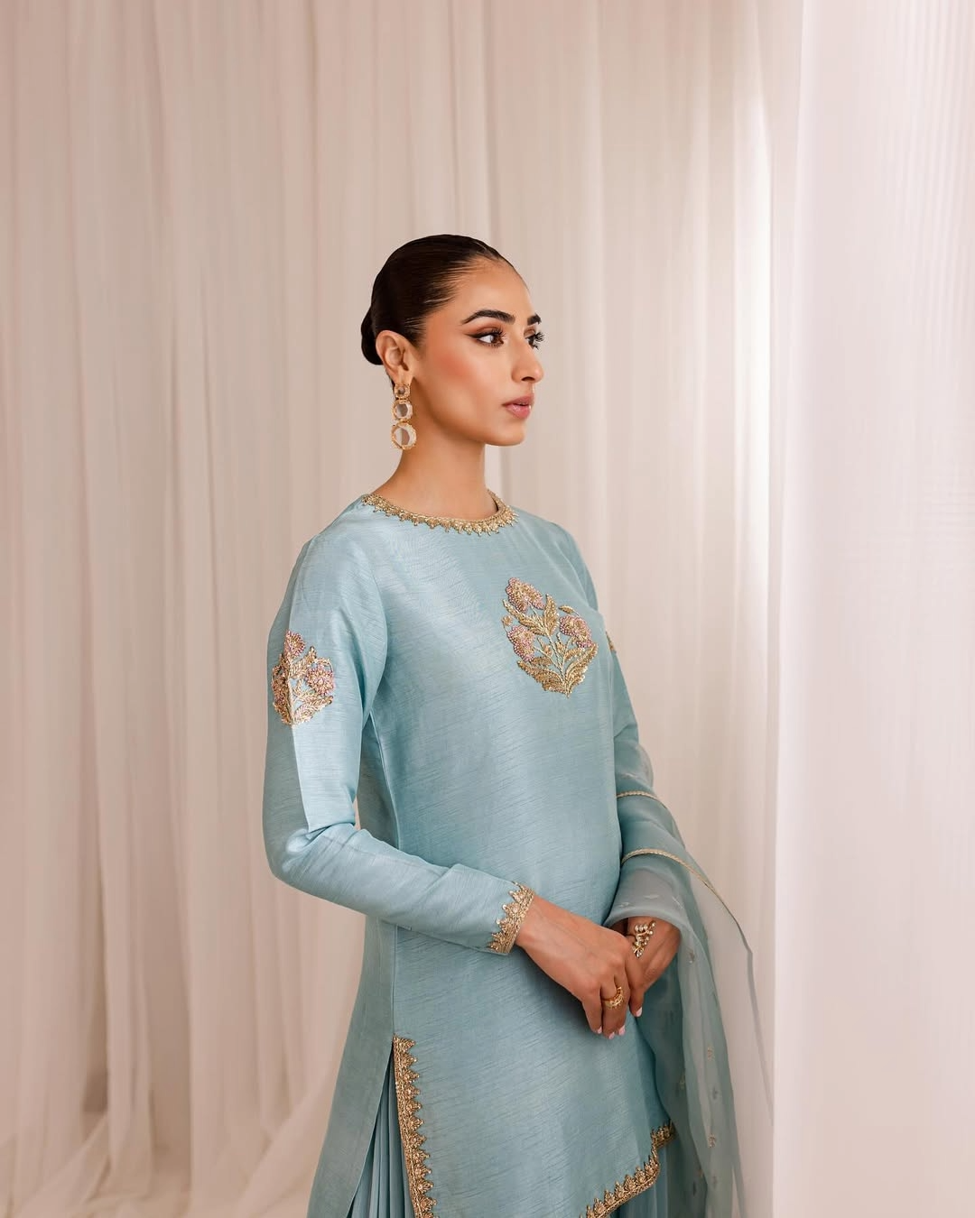 SKY BLUE ZARDOZI SILK GHARARA SET