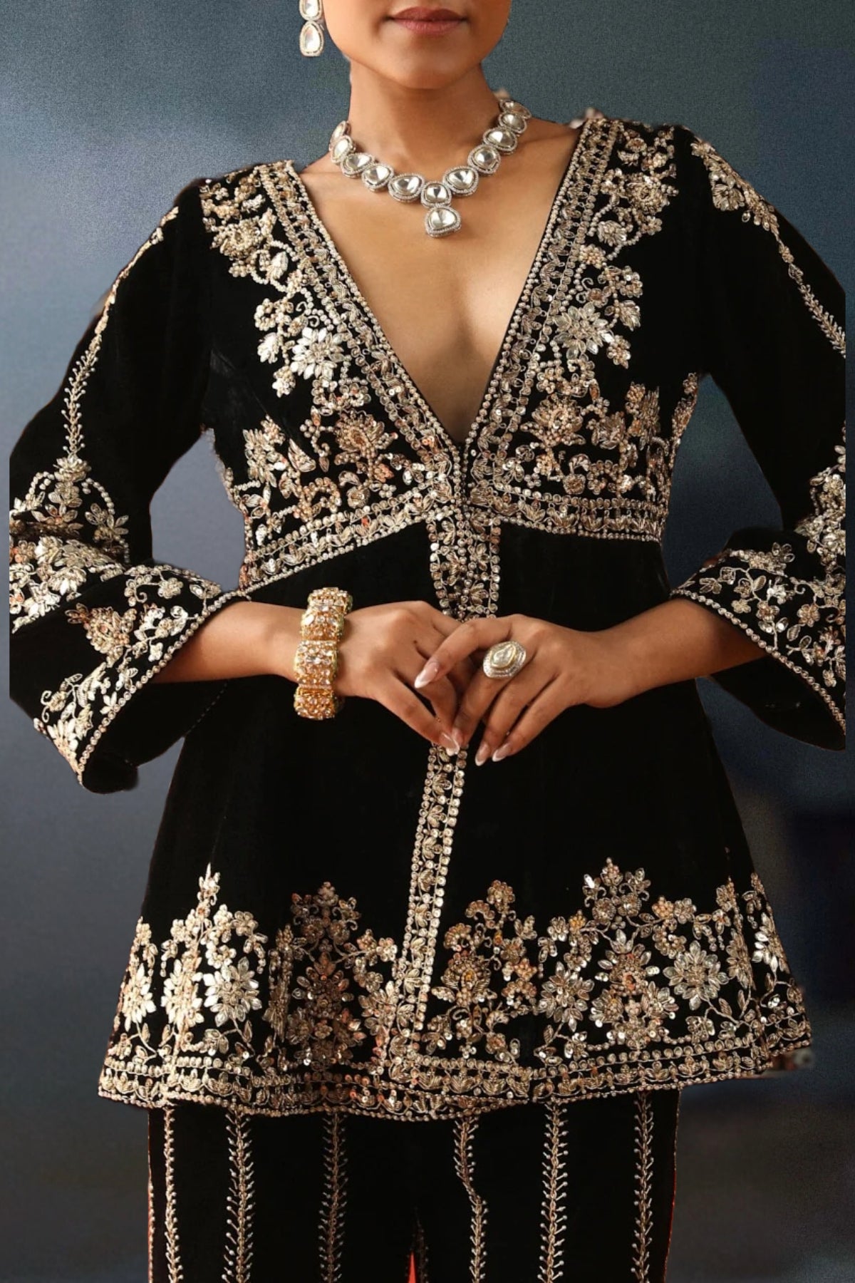 BLACK VELVET SHARARA SET
