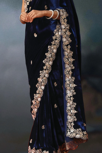 VELVET BLUE ZARDOZI SARI