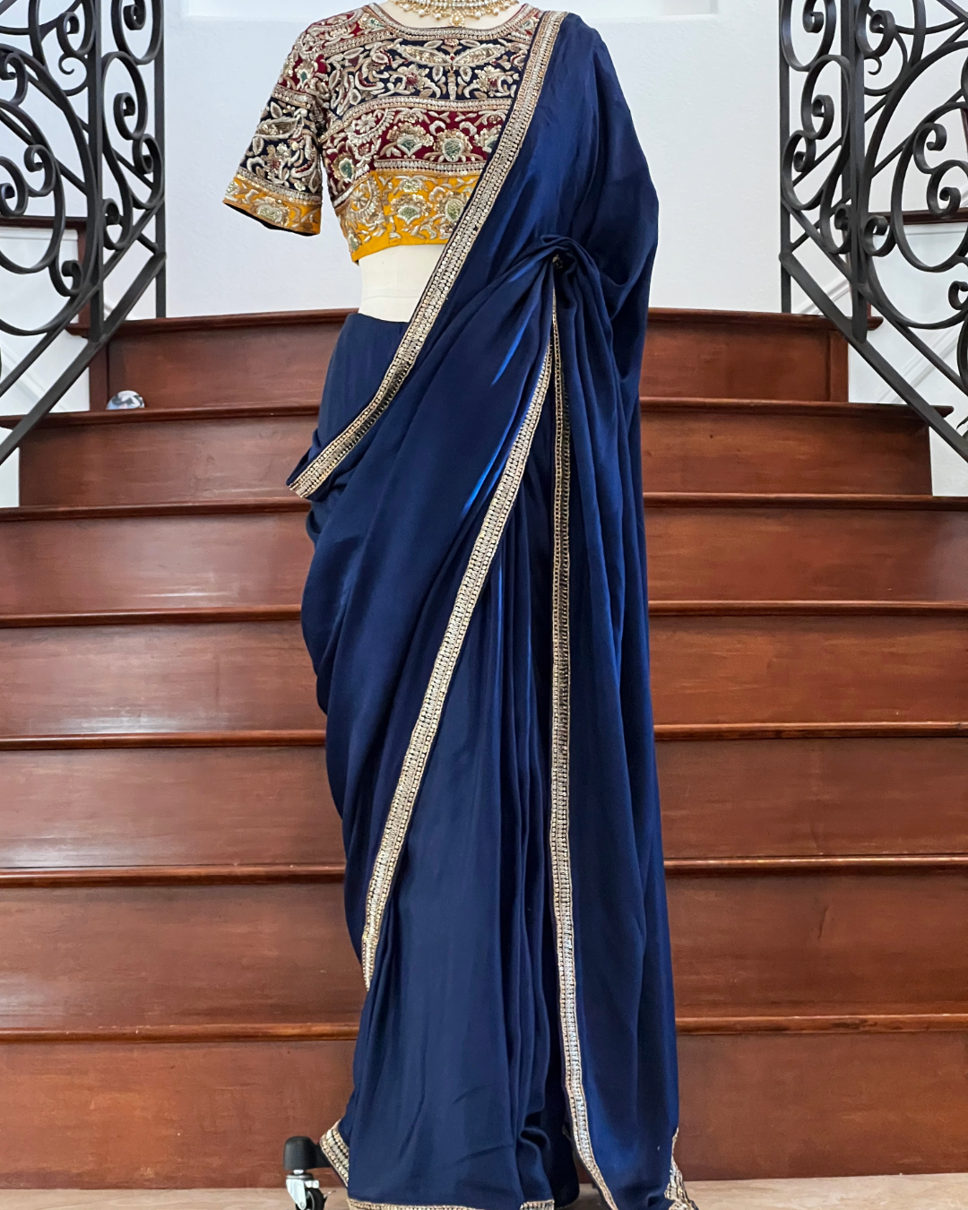 HAND CRAFTED MODERN ZARDOZI & TILLA EMBROIDERD  MULTI COLOR BLOUSE & SARI