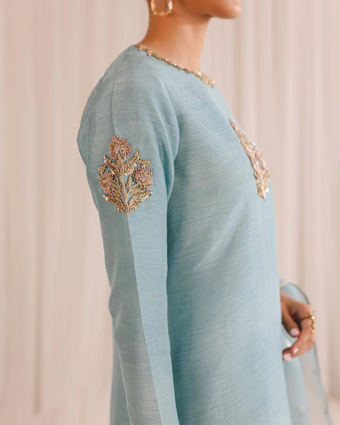 SKY BLUE ZARDOZI SILK GHARARA SET