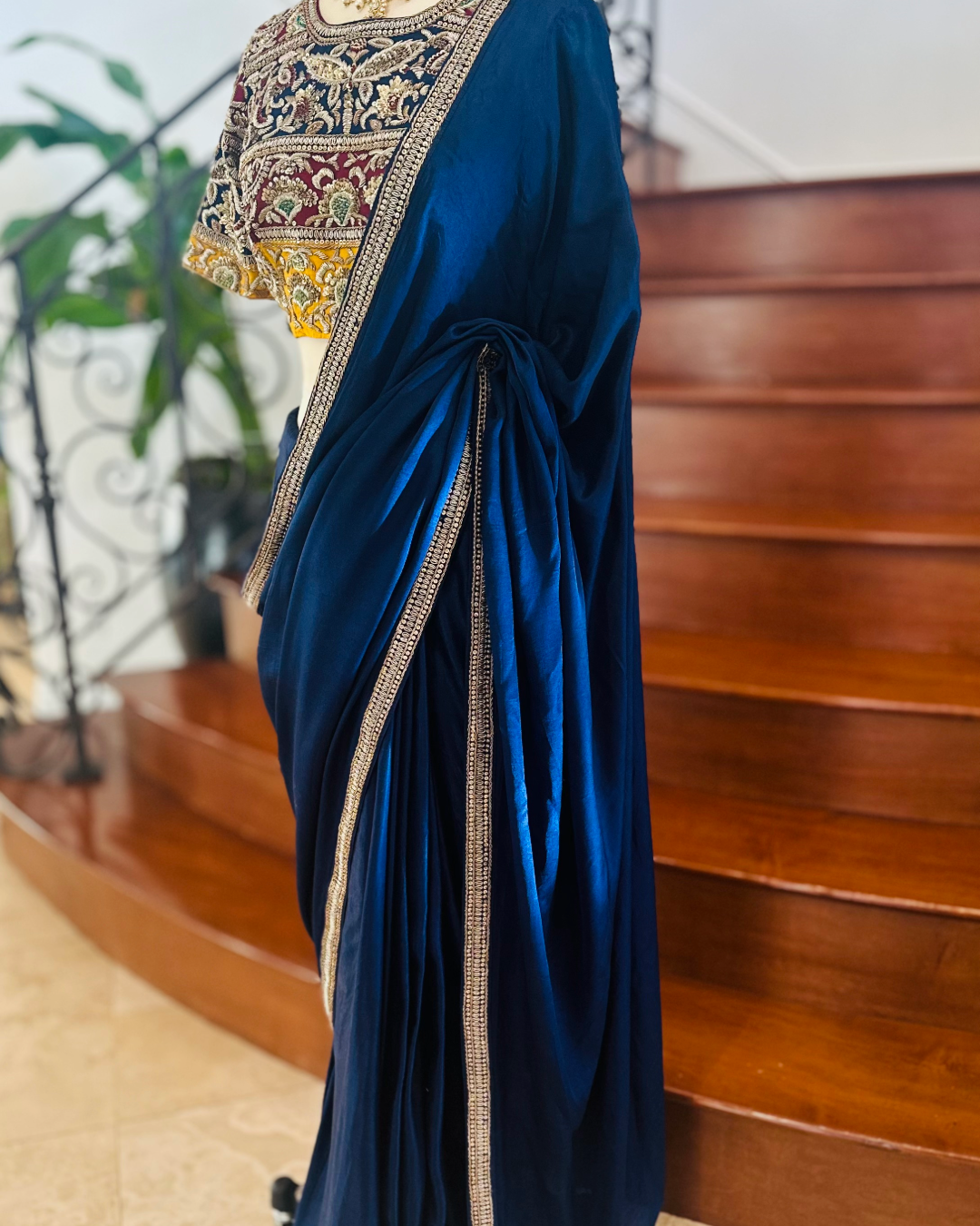 HAND CRAFTED MODERN ZARDOZI & TILLA EMBROIDERD  MULTI COLOR BLOUSE & SARI