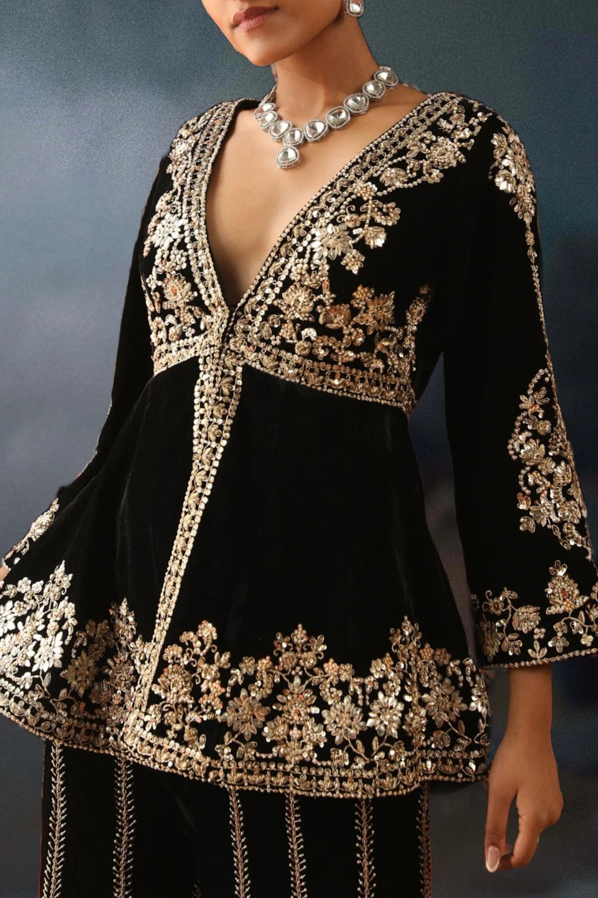 BLACK VELVET SHARARA SET