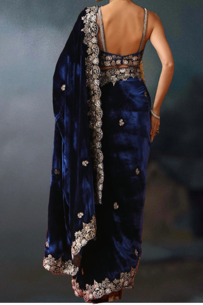 VELVET BLUE ZARDOZI SARI