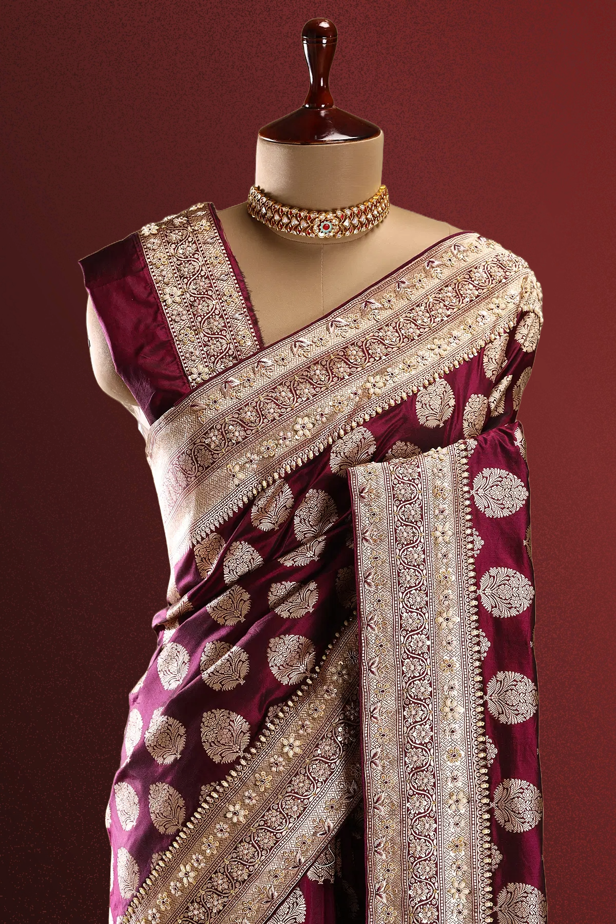 VIOLET PURPLE SEQUIN BANARASI SILK SARI