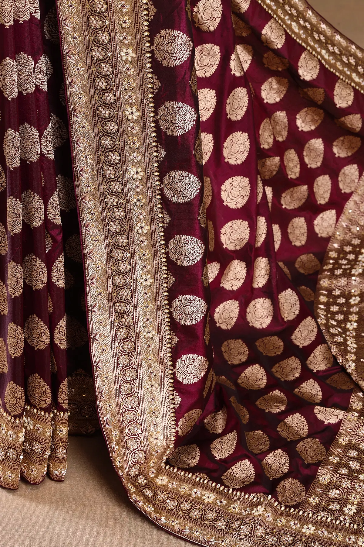 VIOLET PURPLE SEQUIN BANARASI SILK SARI