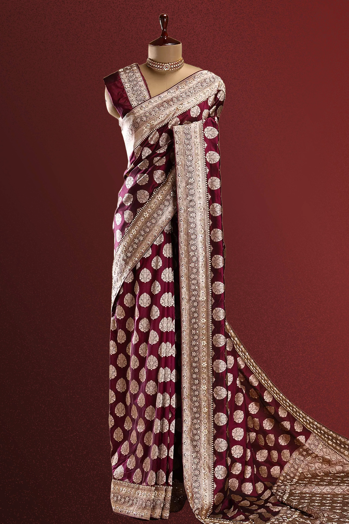 VIOLET PURPLE SEQUIN BANARASI SILK SARI