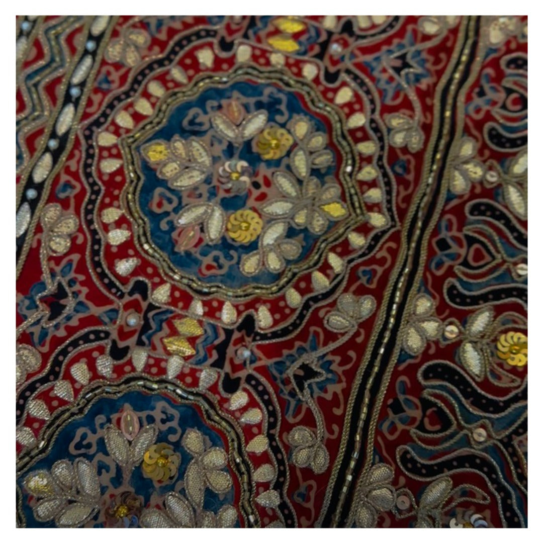RED AJRAKH EMBROIDERED GOTAPATTI SARI