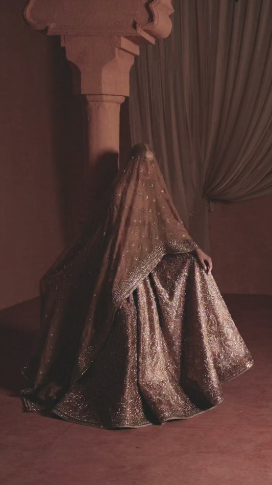 COFFEE BROWN RAW SILK AND SATIN SILK BRIDAL LEHENGA